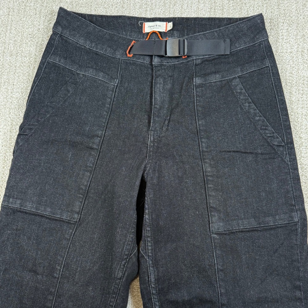 Ripton & Co Womens Large Black Performance Stretch Belted Utility Denim Jeans
